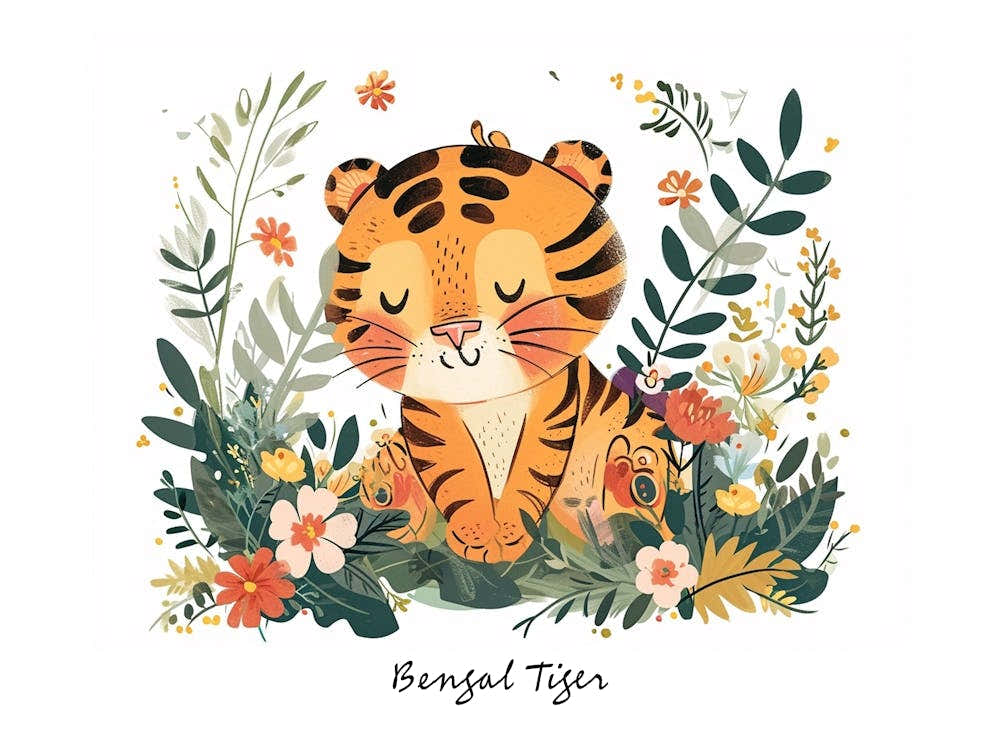 Little Floral Bengal Tiger 3 Poster