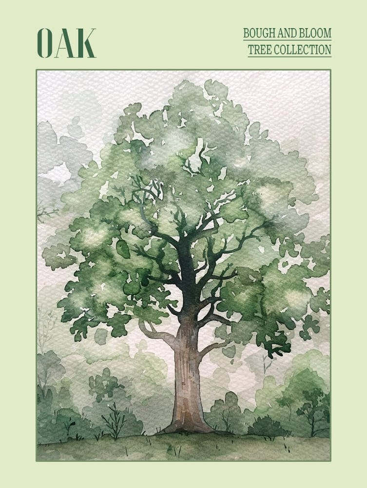 Oak Tree Atmospheric Watercolour Painting 4 Poster