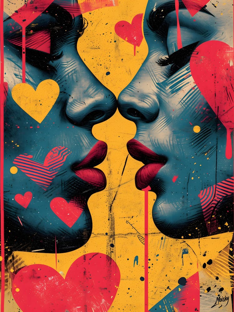 Kissing Lovers vibrant pop art