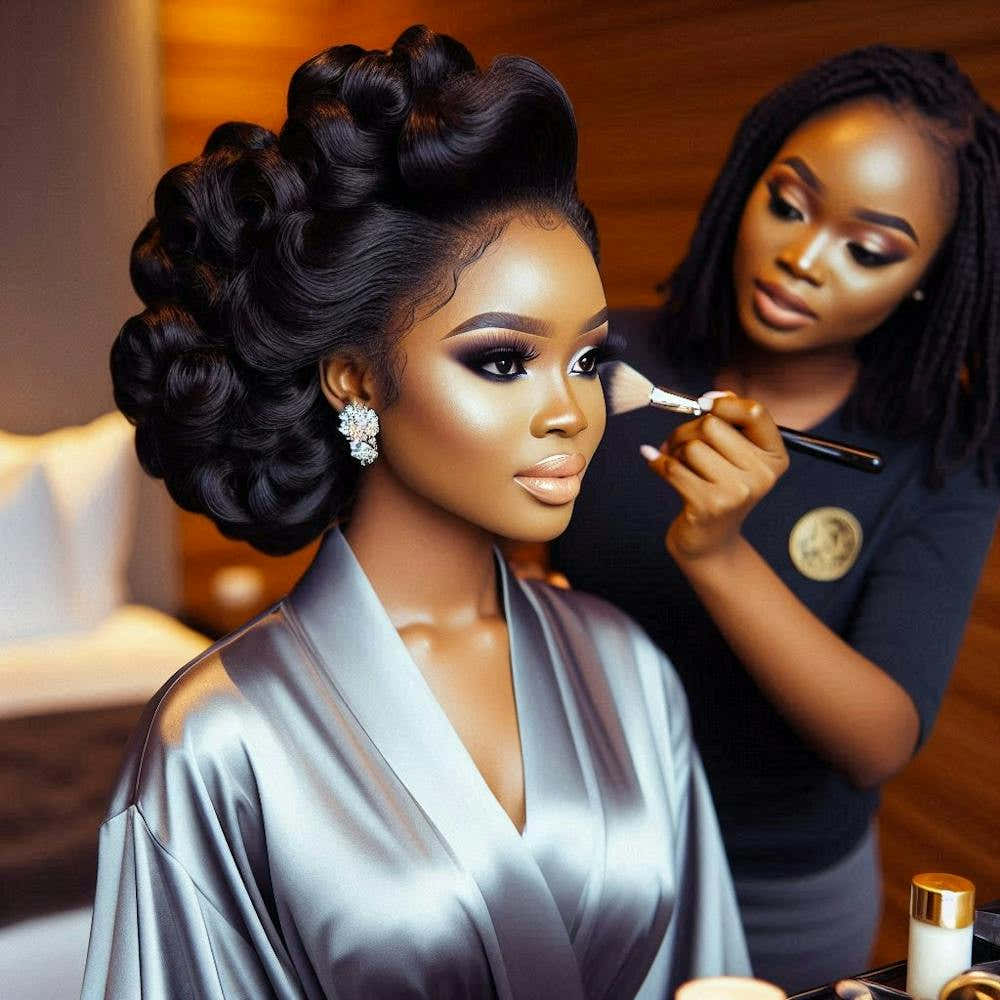 A makeup artist and her client