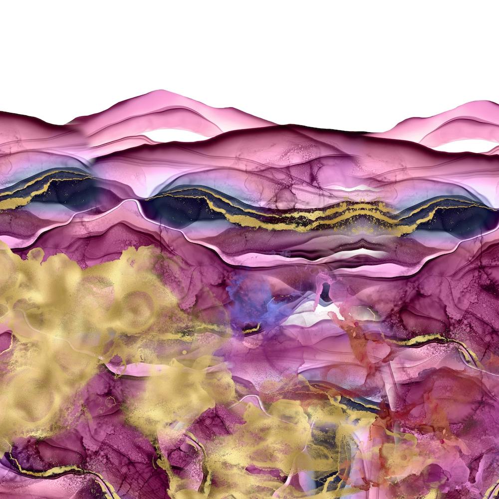 Purple and Gold Abstract Ink