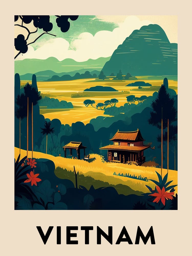Vietnam 3 Vintage Travel Poster