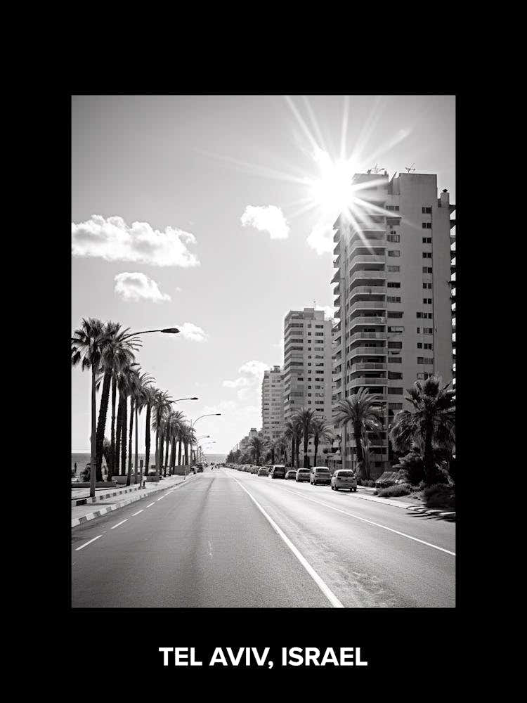 Poster Of Tel Aviv, Israel, Mediterranean Black And White Photography Analogue 1