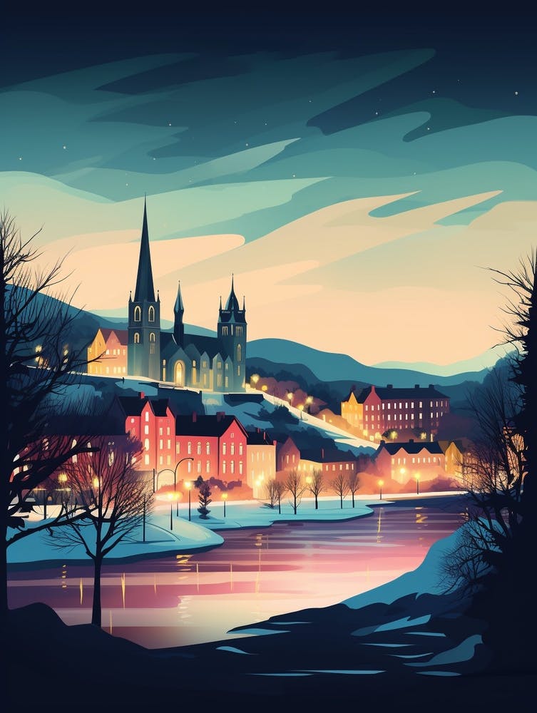 Winter Travel Night Illustration Inverness United Kingdom 2