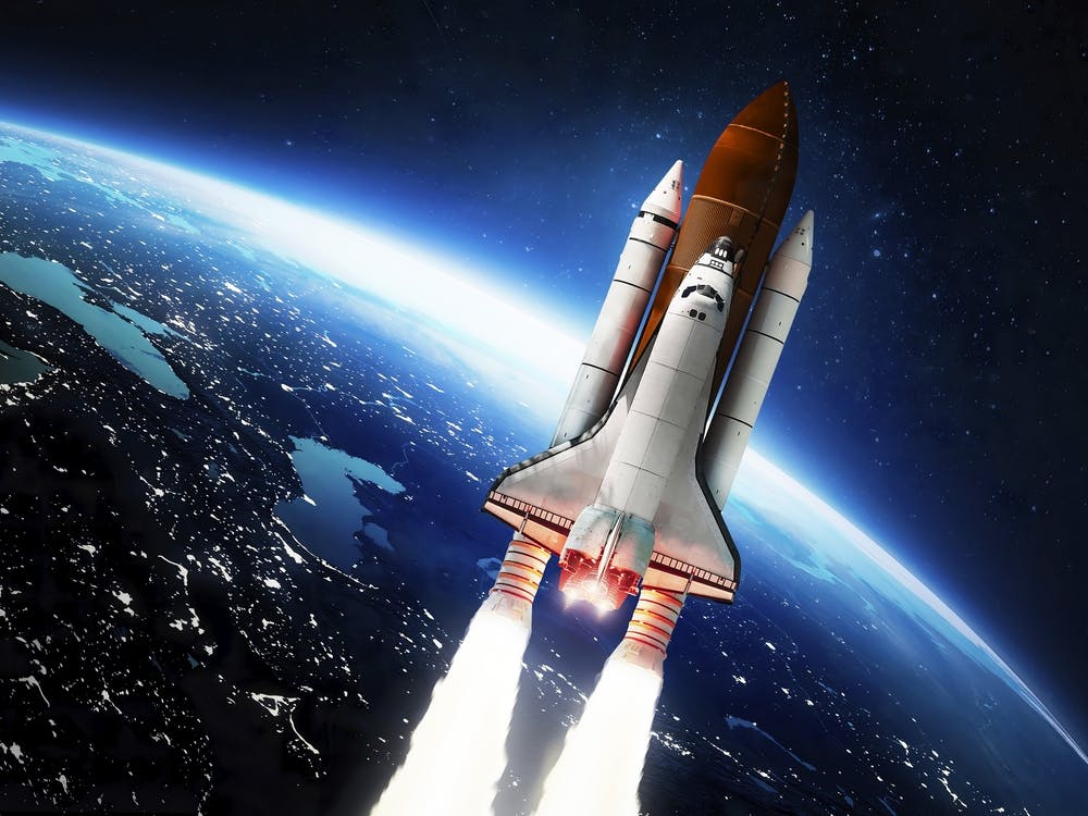 Space shuttle, Earth - liftoff — space poster, space art, photo poster, space collage 1