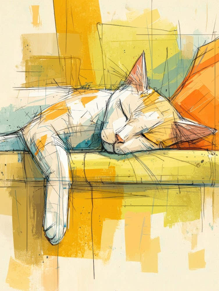 Watercolor Cat On The Couch 11