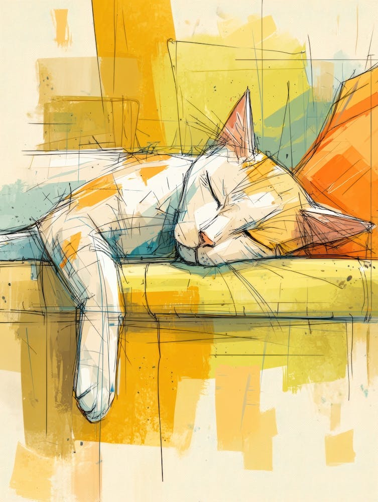 Watercolor Cat On The Couch 11