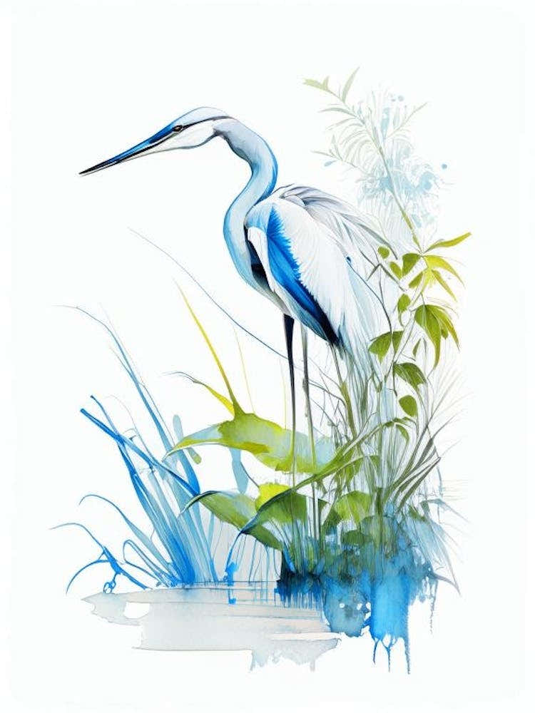 Blue Heron In Garden Impressionistic 3