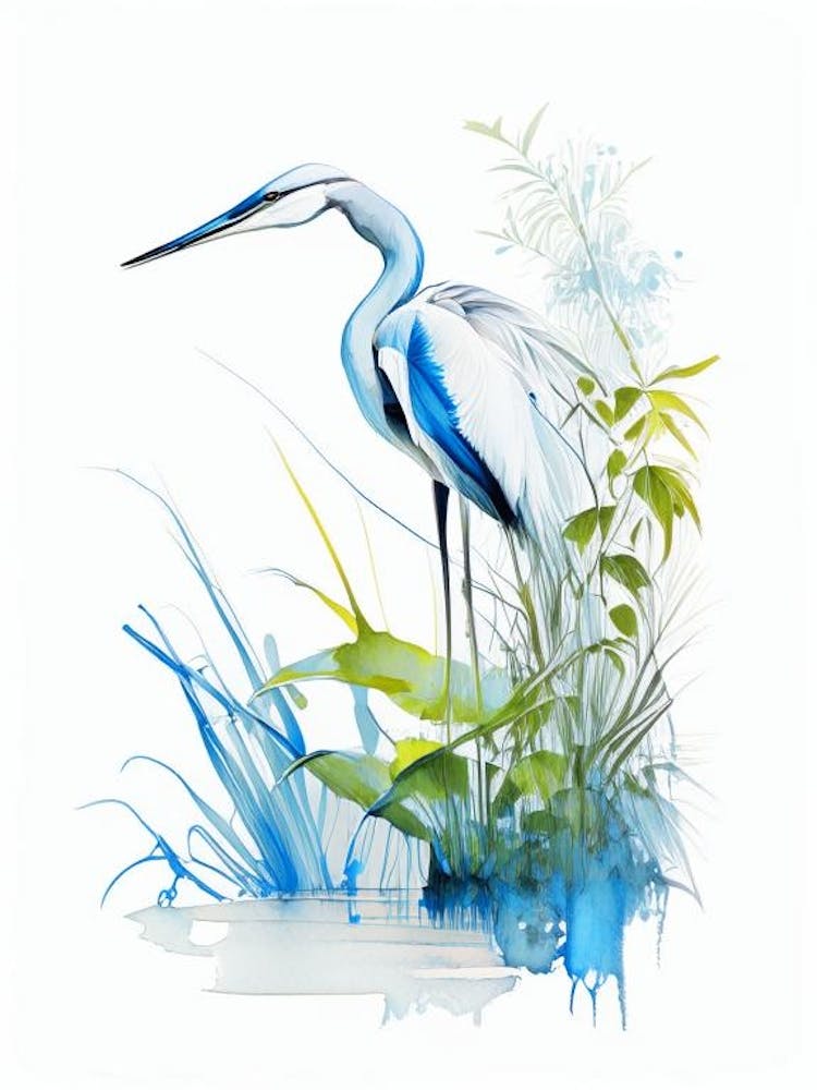 Blue Heron In Garden Impressionistic 3