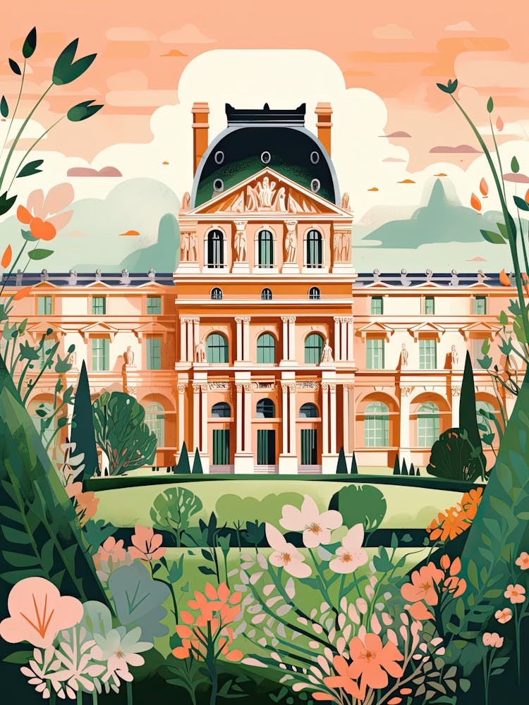 The Louvre   Paris, France   Cute Botanical Illustration Travel 0