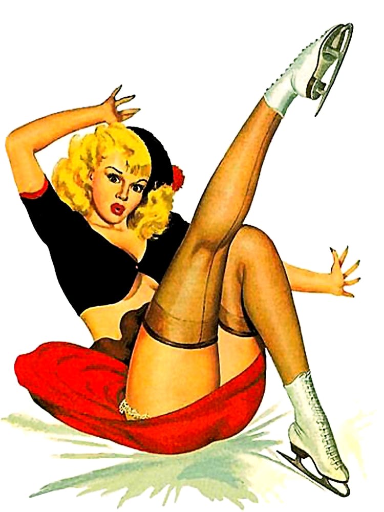 Sexy Pin Up Girl Clumsy On Ice