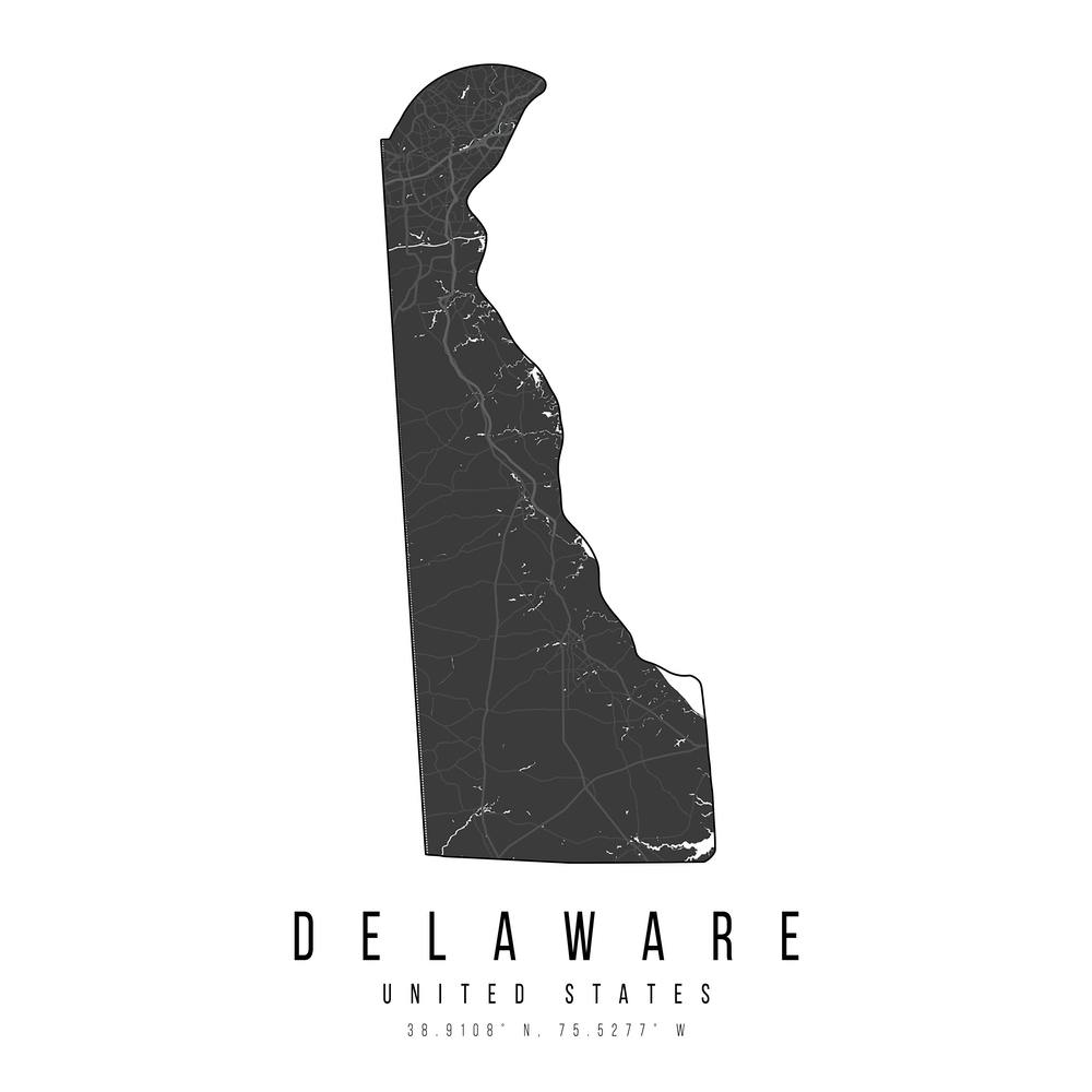 Delaware Mono Black And White Modern Minimal Street Map Square