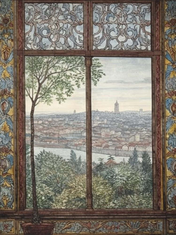 A Window View Of Istanbul In The Style Of Art Nouveau 1