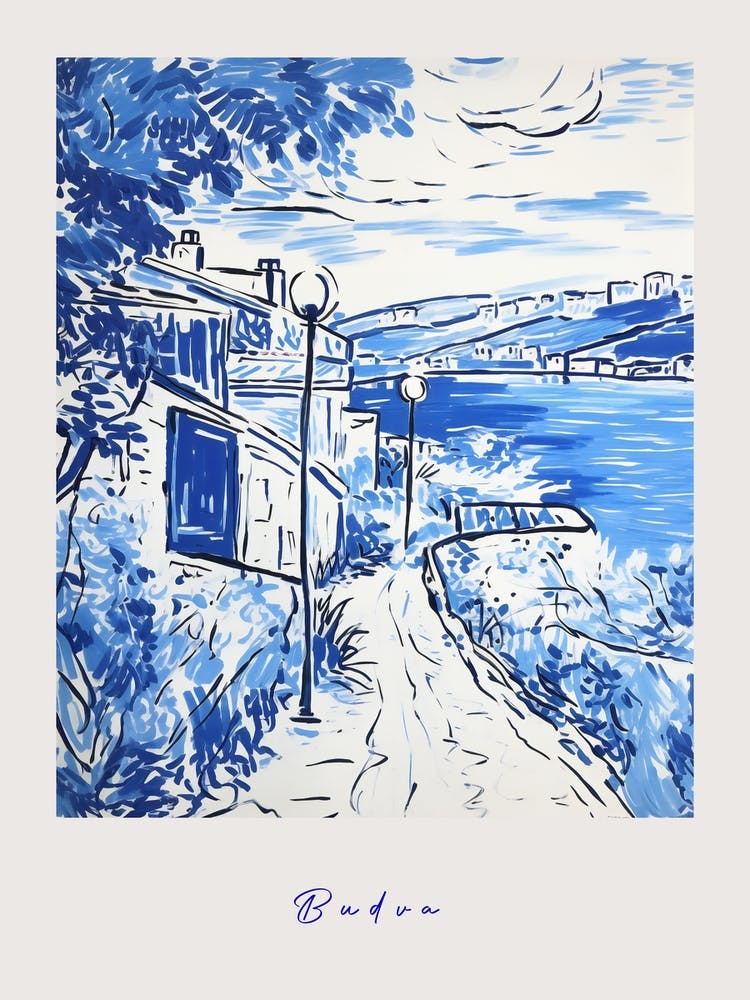 Budva Montenegro 4 Mediterranean Blue Drawing Poster