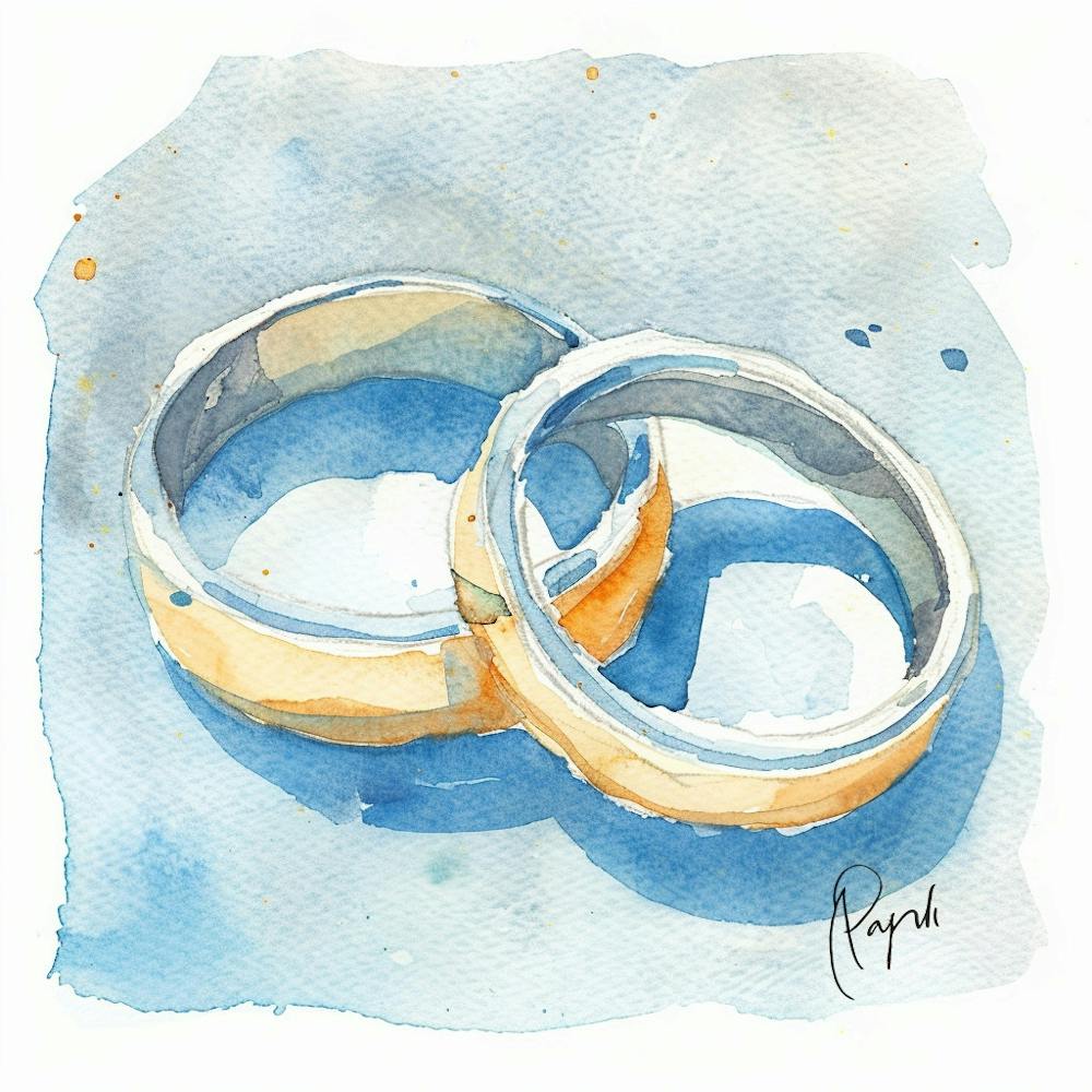 Watercolor Wedding Rings Close Up 1