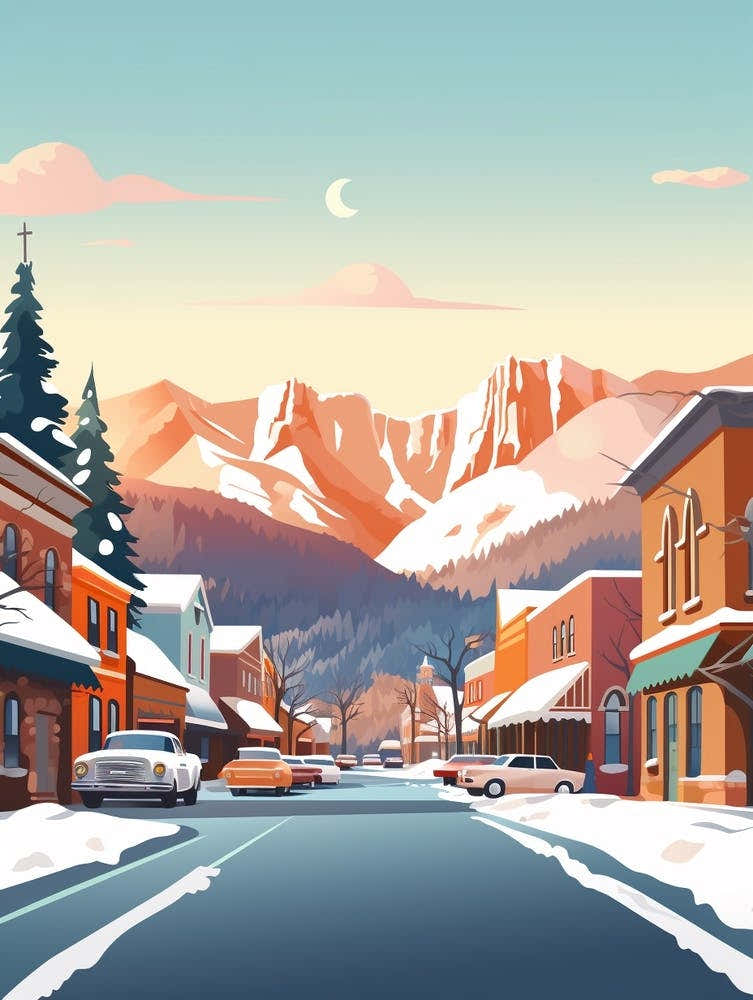 Vintage Winter Travel Illustration Aspen Colorado 1