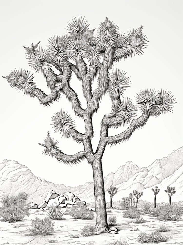 Detailed Drawing Of A Joshua Tree At Dawn In Desert 2