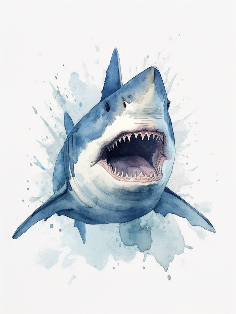 Cartoon Watercolour Tiger Shark Kids Nursery 4