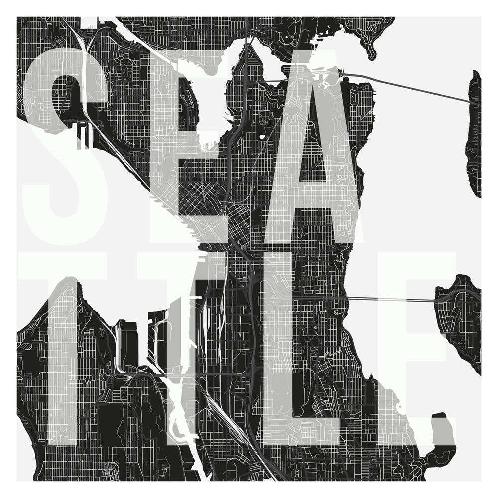 Seattle Mono Street Map Text Overlay Square