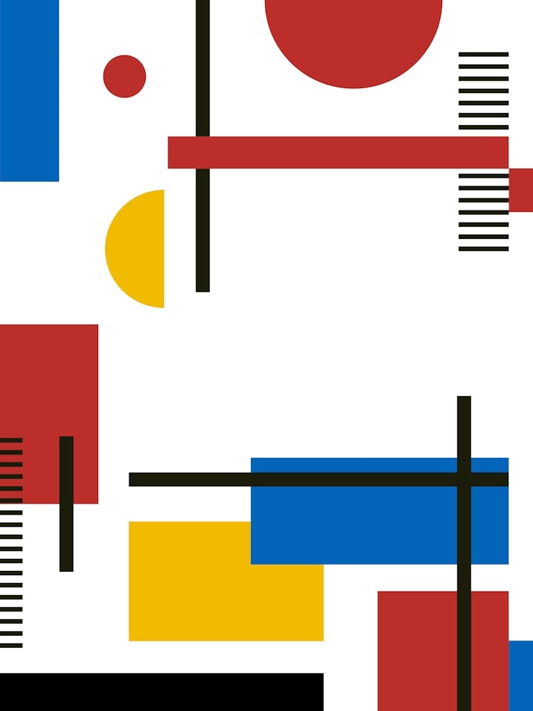 Abstract Painting - Bauhaus geometric retro poster, Piet Mondrian style, 60s poster