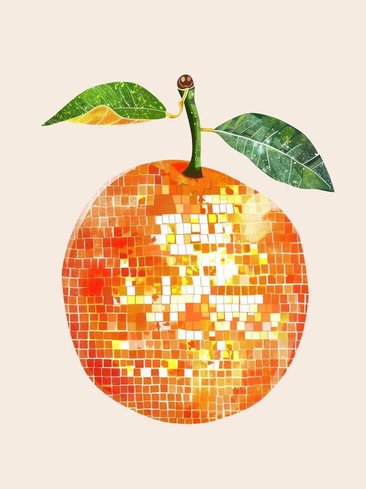 Disco Ball Orange Art Disco Poster Trendy Aesthetic Art Food Kitchen