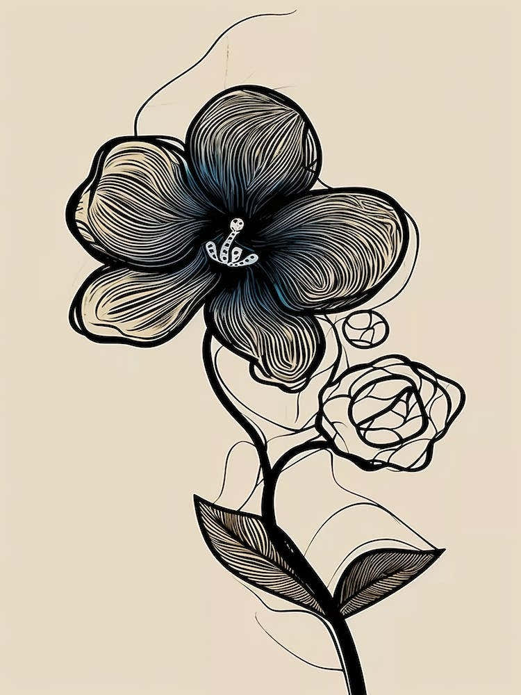 Line Art Orchids Flowers Illustration Neutral 5