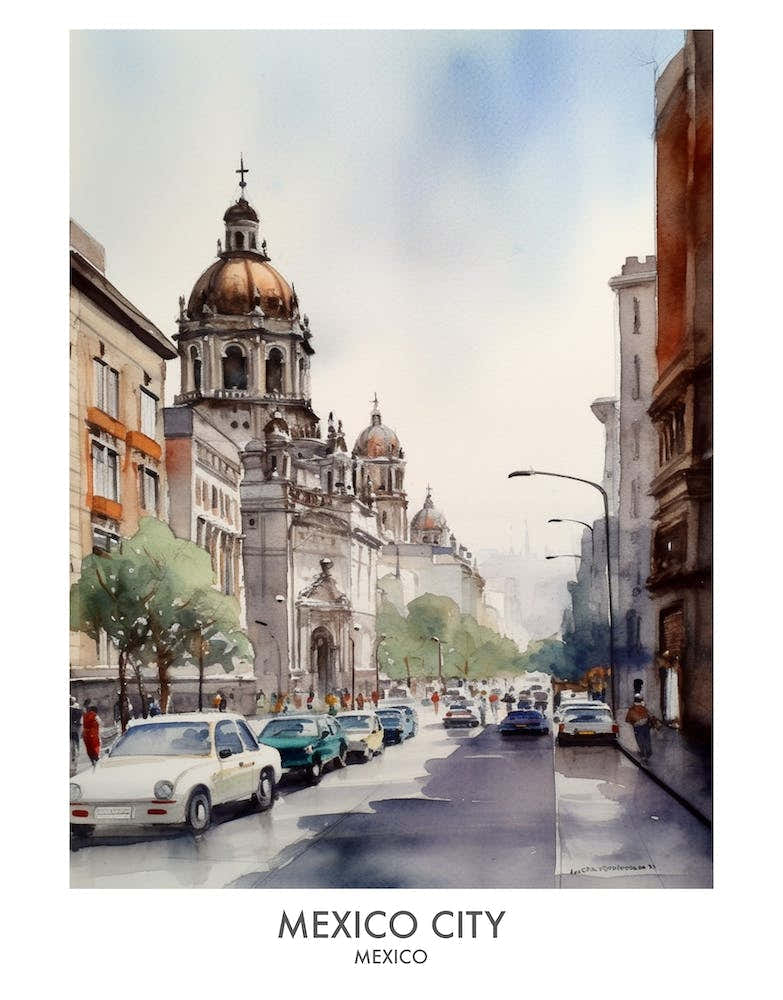 Mexico City Watercolour Travel Poster