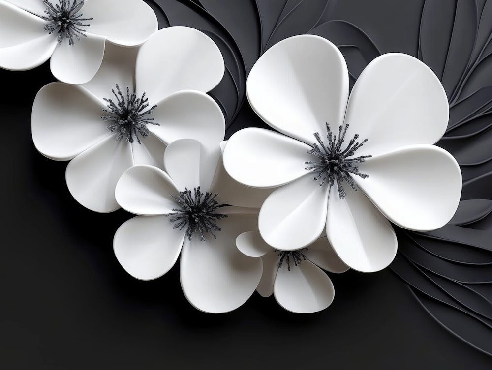 3d Look White And Black Circle With White Flower Design 1