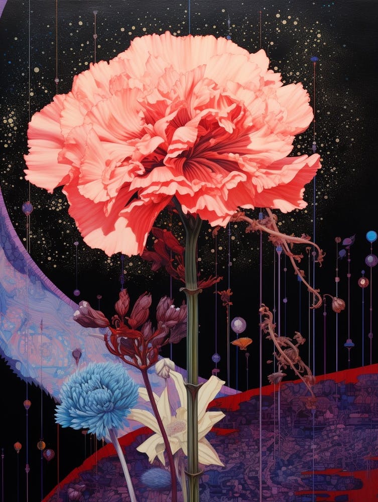 Surreal Florals Carnation Dianthus 3 Flower Painting