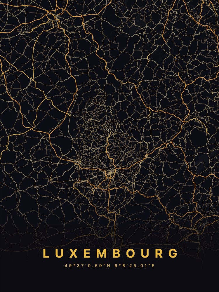 Luxembourg Black And Gold Map