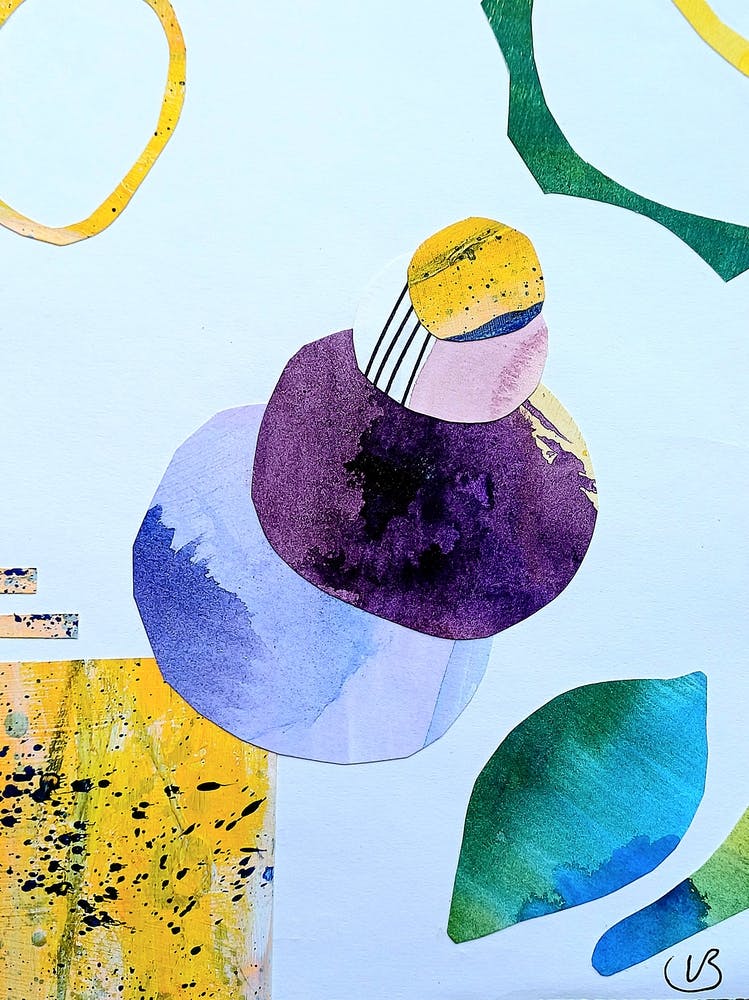 Abstract Painting Collage Blue Lemon