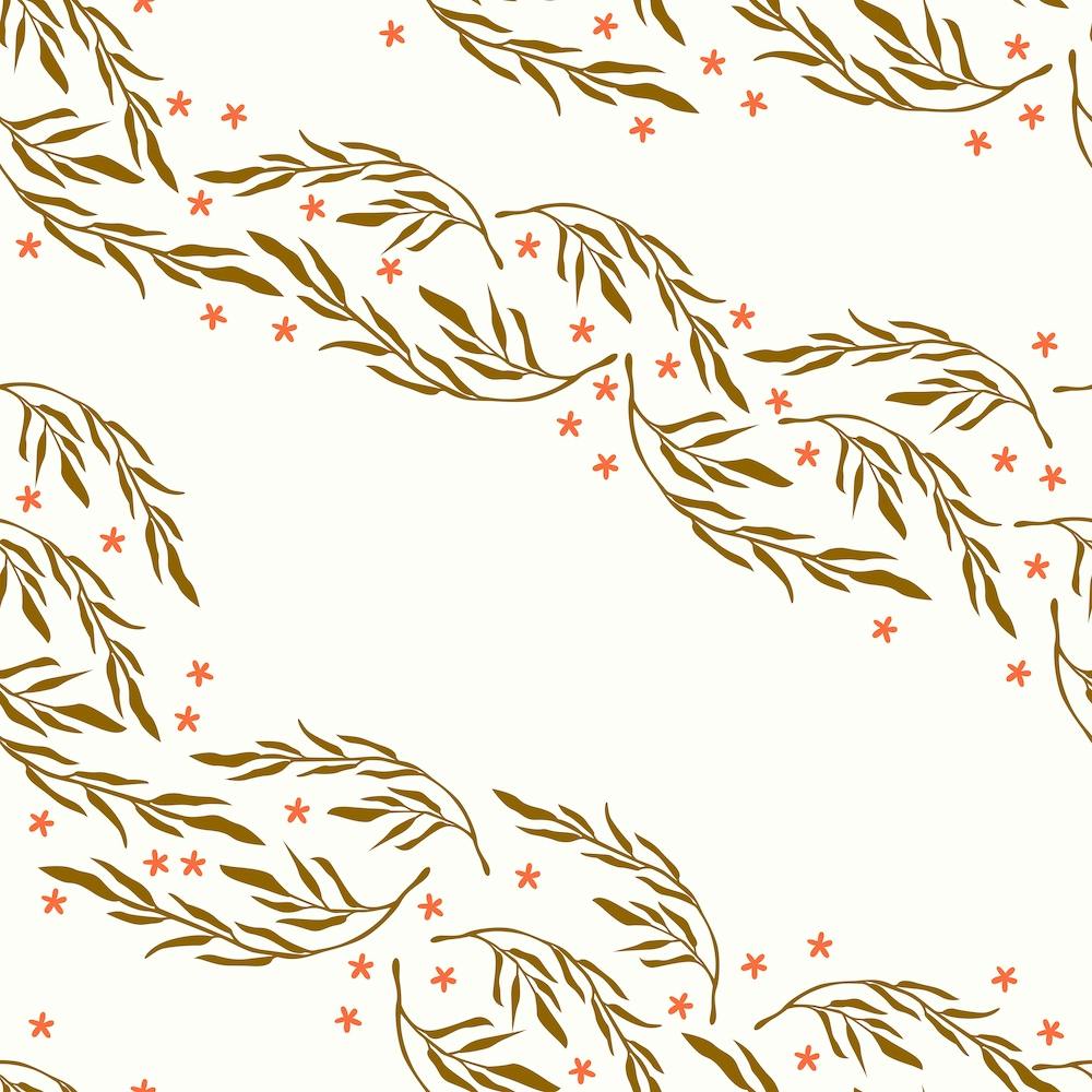 Golden Florals Pattern On White With Coral Flowers Square