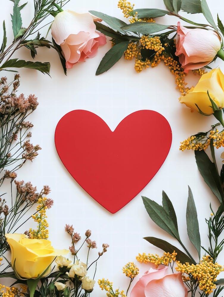 Red Heart With Flowers