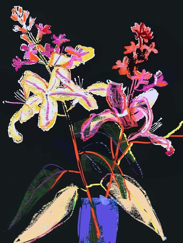 Neon Flowers On Black Lilac 4