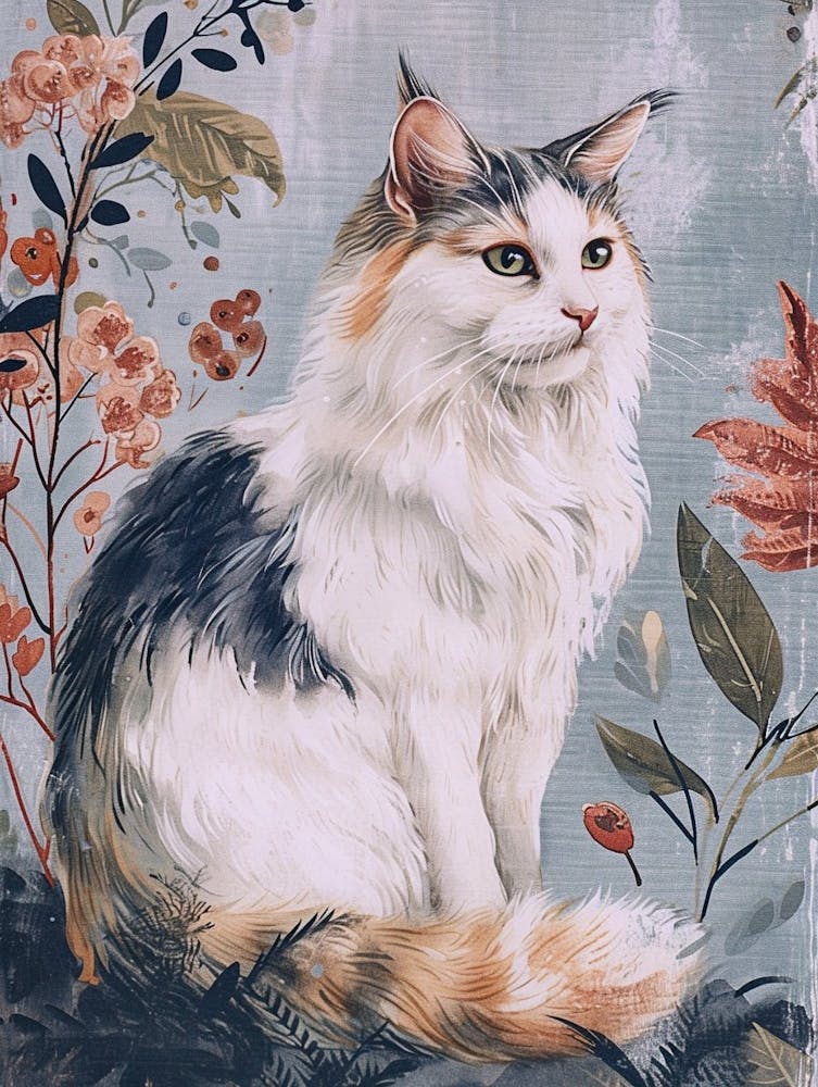Turkish Angora Cat Japanese Illustration 4