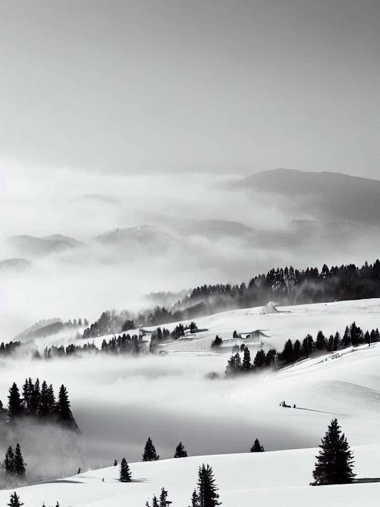 Megève, France Black And White Skiing Poster