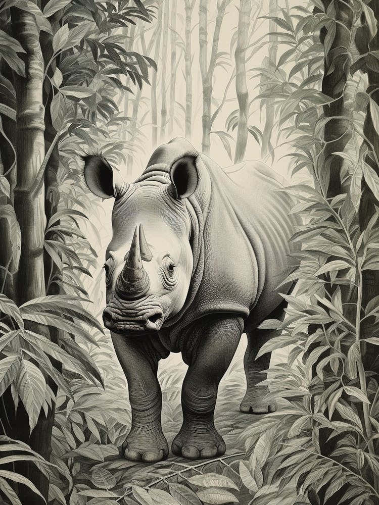 Black & White Illustration Of A Rhino