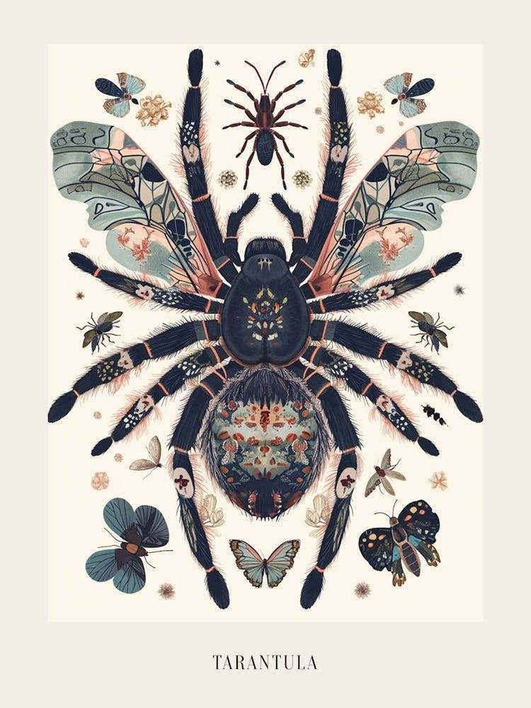 Colourful Insect Illustration Tarantula 11 Poster