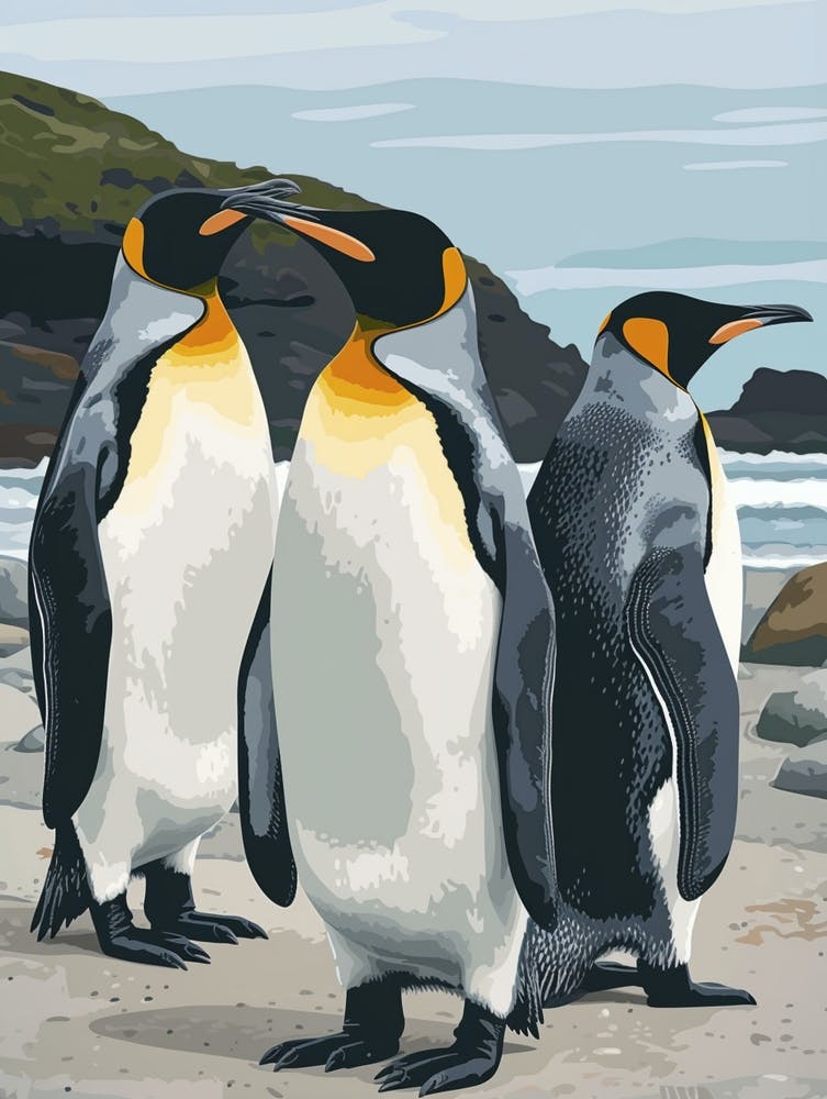 Emperor Penguin Boulders Beach Simons Town Minimalist Illustration 1