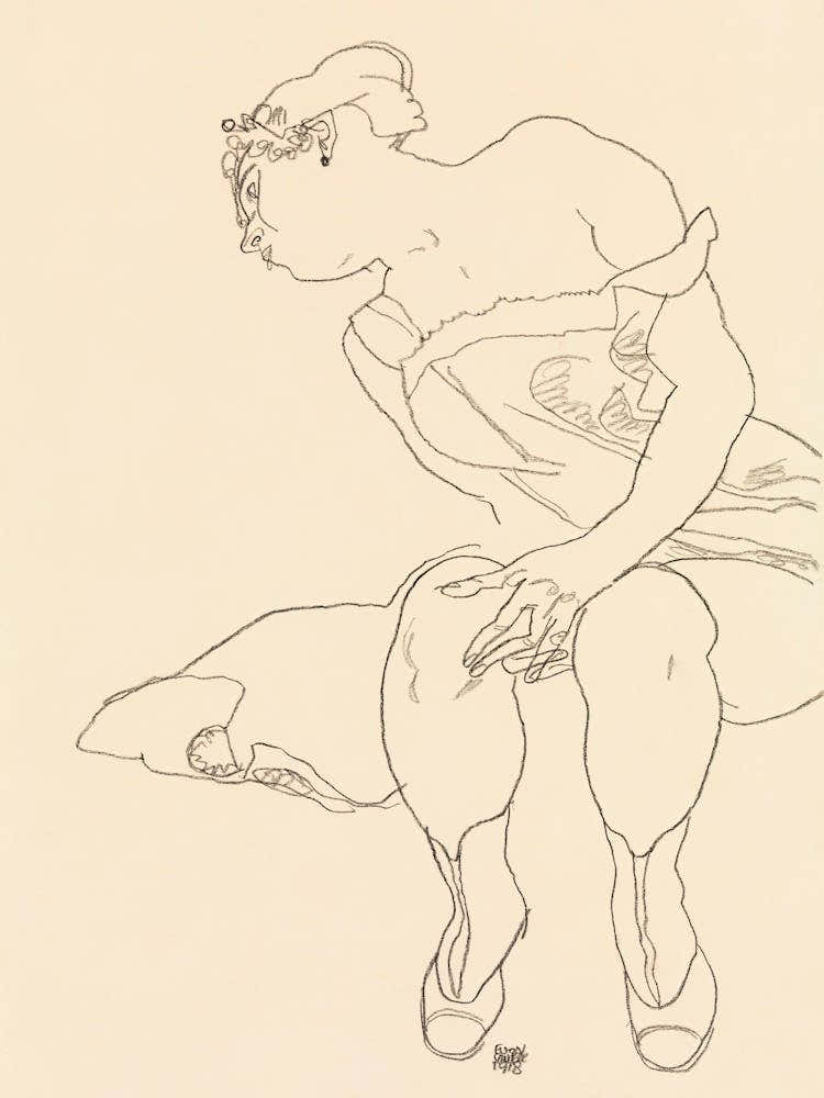 Naked Lady; Seated Woman in Corset and Boots (1918), Egon Schiele