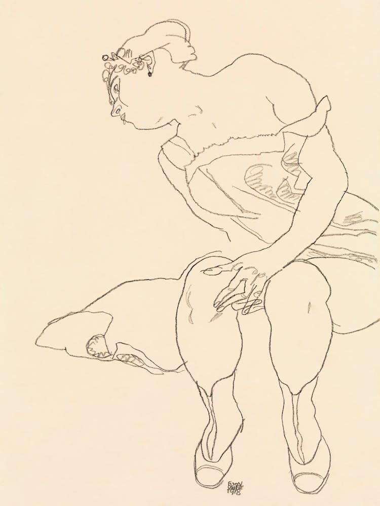 Naked Lady; Seated Woman in Corset and Boots (1918), Egon Schiele