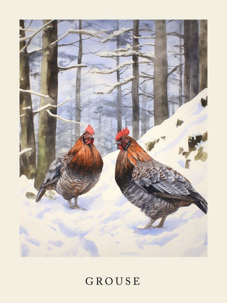 Winter Watercolour Grouse 1 Poster