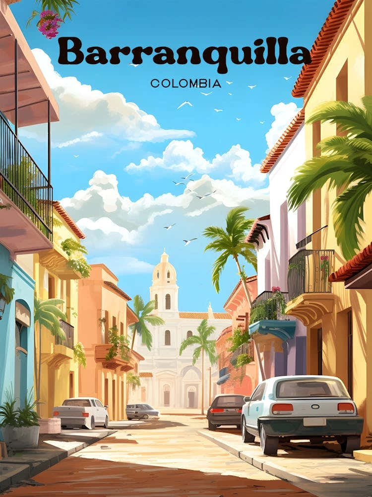 Barranquilla Columbia Street view Travel Illustration