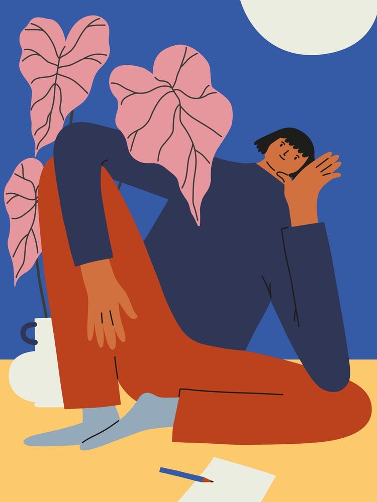 Man Writing Letters Caladium