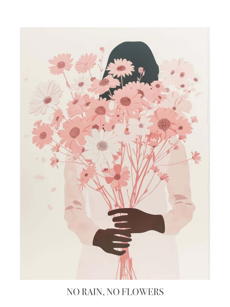No Rain, No Flowers Poster Spring Girl With Pink Flowers 5