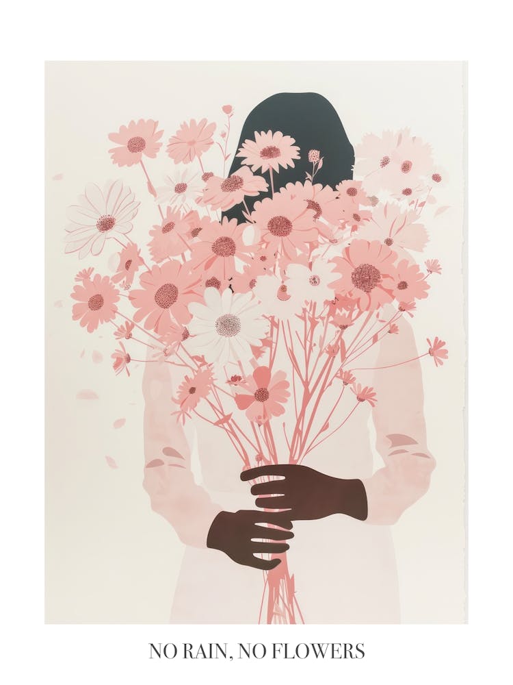 No Rain, No Flowers Poster Spring Girl With Pink Flowers 5