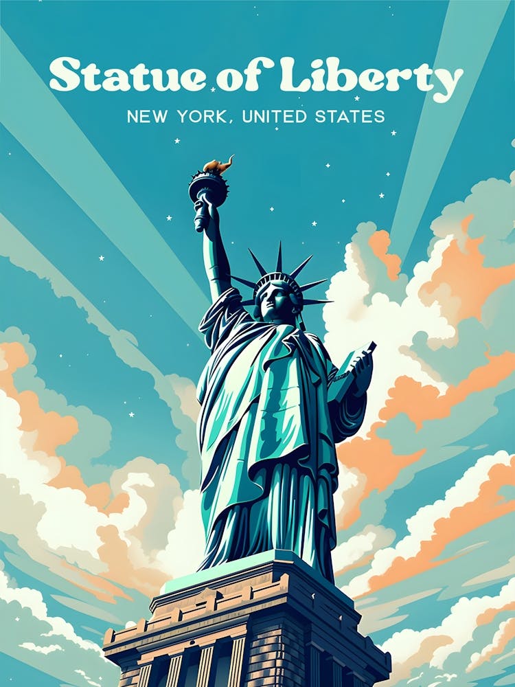 Statue of Liberty New York National Monument Travel Illustration