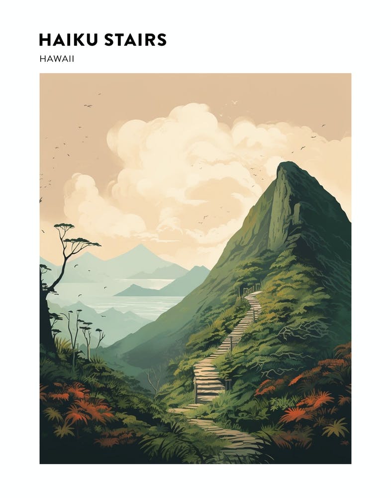 Haiku Stairs Hawaii 1 Hiking Trail Landscape Poster