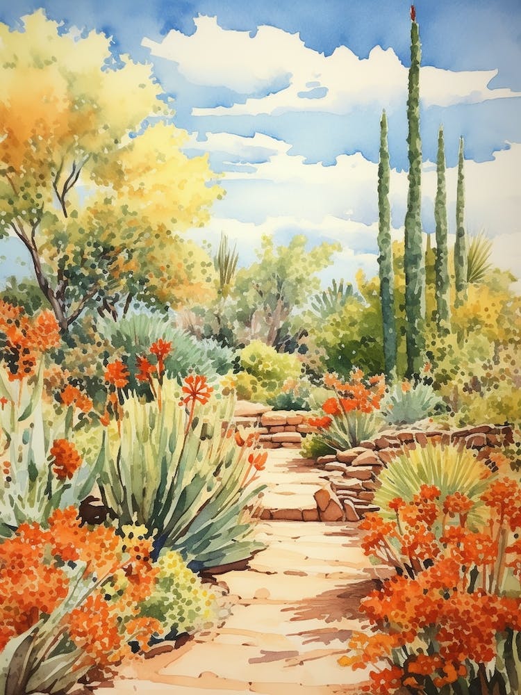 Desert Botanical Garden Usa Watercolour 1