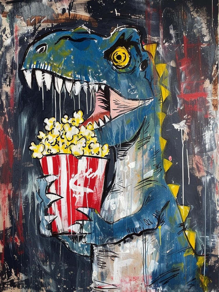 Paint Splash Dinosaur Eating Popcorn 3